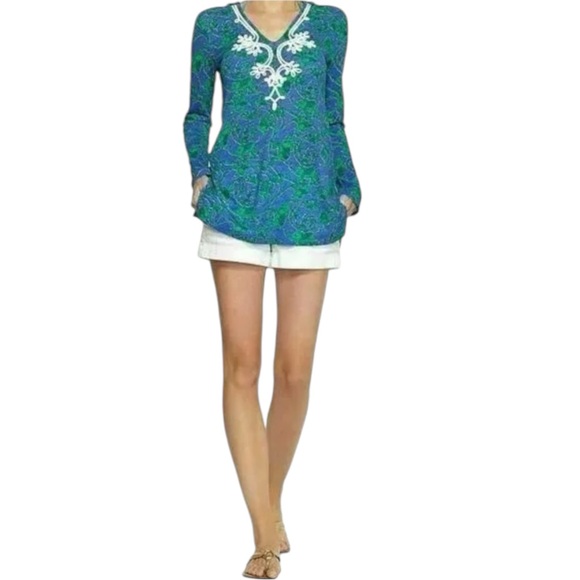 Lilly Pulitzer Noelle Hooded Elephant Print Long Sleeve Tunic Pullover Top Large - Picture 3 of 11